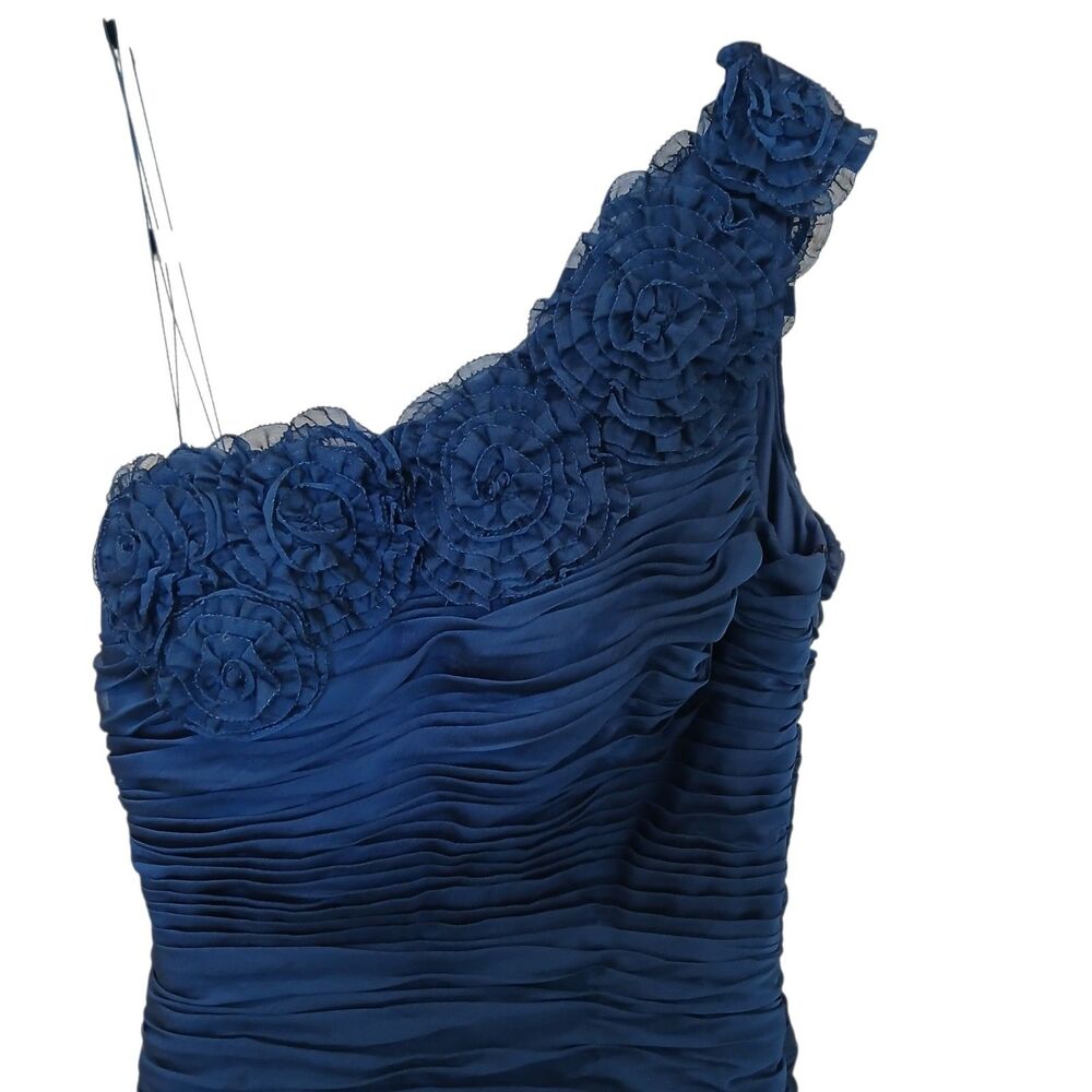 Adrianna Papell Ruffled One Shoulder Blue Dress 4 Formal Party Classy Going Out
